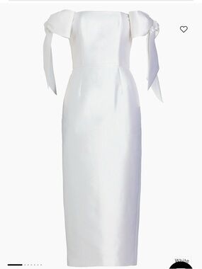 Alexia Maria Off-Shoulder White Midi Dress with Tie Sleeves
